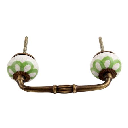 Lime Green Floral Crackle Ceramic Bridge Handle